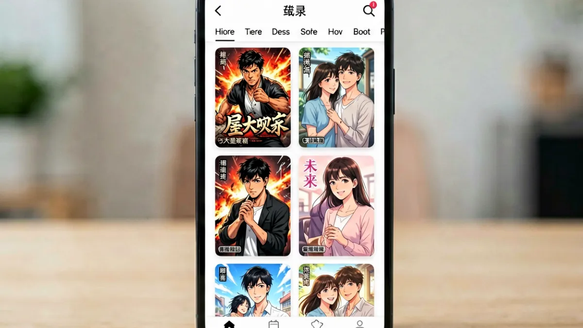 九妖漫画平台首页界面展示，页面呈现多种漫画分类入口与热门推荐卡片